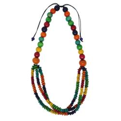 Necklace Handpainted Wooden Multicolour 3-tier Tiny Beads