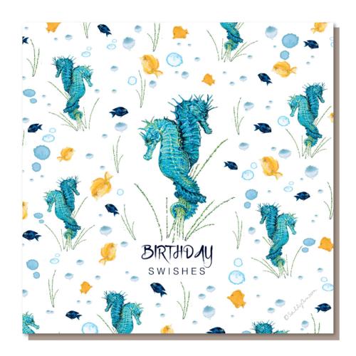 Greetings card, Birthday swishes, seahorses