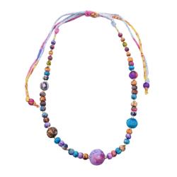 Necklace Recycled Multicoloured Beads on Cotton Strap 26cm