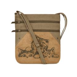 Bag Canvas and Leather - Cats 23x5x25.5cm