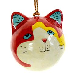 Hanging cat's head decoration, red, papier maché