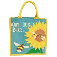 Jute shopping bag, bees and sunflower