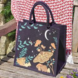 Jute shopping bag, square, Moths