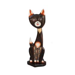 Dark Brown Cat Head to Side Albesia Wood 8x4x25cm