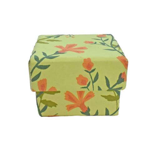 Gift Box Handmade Paper Floral Design on Lime 6 x 6 x 4.5cm