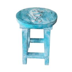 Stool Albesia Wood Seahorse Design Top Blue washed 25 x 39cm