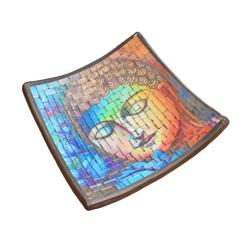 Plate Mosaic Buddha Head in Rainbow Colours 25 x 25cm