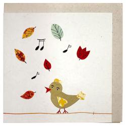 Handmade card, bird singing 12x12cm