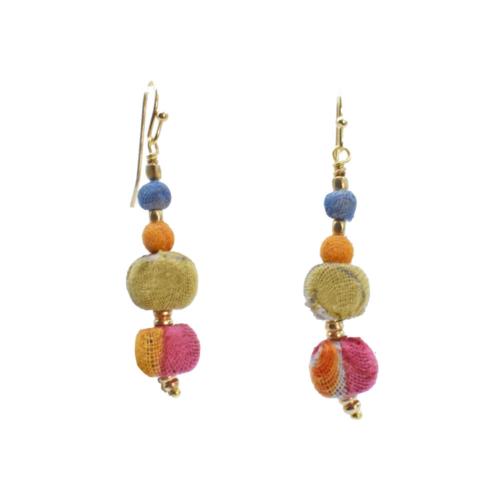 Earrings Recycled Drop 4 Beads Multicoloured 4.5cm