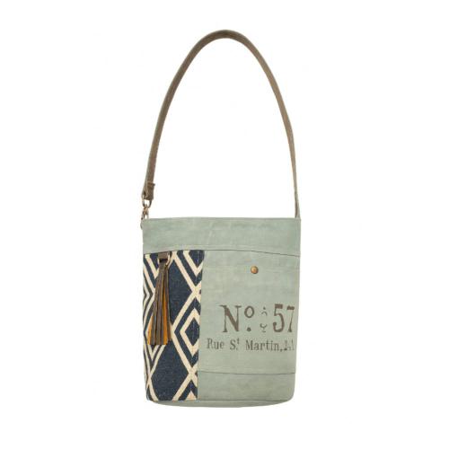 Tote Bag Canvas and Leather - No. 57 Tribal Pattern 30.5x9x30.5cm