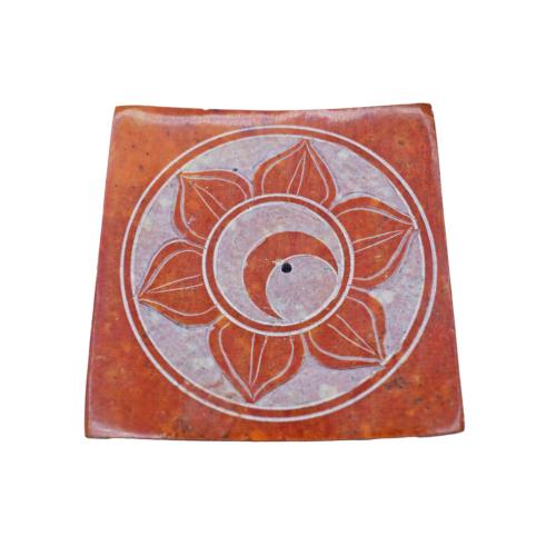 Incense holder carved soapstone, chakra sacral yellow / orange 8 x 8cm