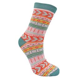 Bamboo Socks Teal Geometric Shoe Size UK 3-7 Womens Fair Trade Eco