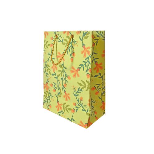 Gift Wrap Handmade Paper Floral Design on Lime 13 x 18 x 7cm