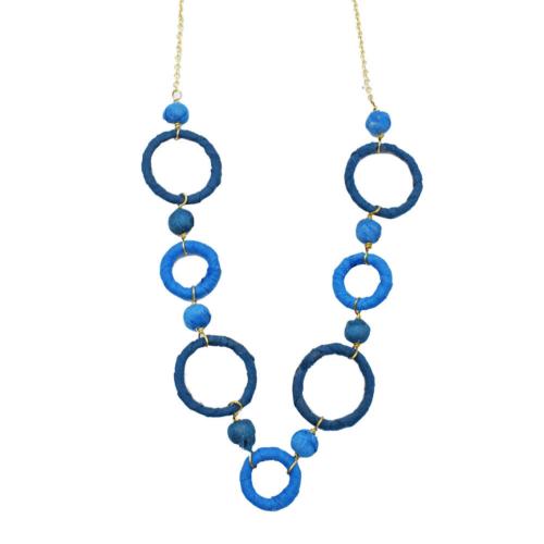 Necklace Recycled Cotton Circles Light / Dark Blue