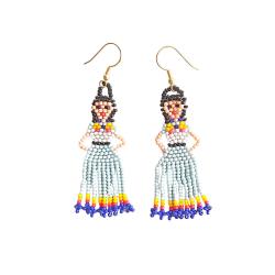 Earrings Small Beads Girl in Dress 2 x 8cm