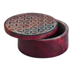 Round soapstone trinket box with mandala design hand carved 8cm diameter