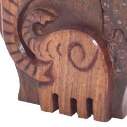 Puzzle box, hand carved sheesham wood, elephants 10x9x6cm