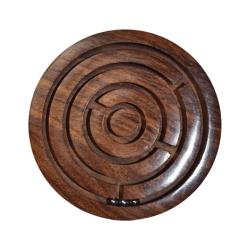 Ball in a maze game, hand-carved sheesham wood 12.5 x 1.5 cm