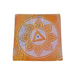 Incense holder carved soapstone, chakra solar plexus yellow / orange 8 x 8cm