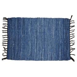 Rag rug recycled leather blue 60x90cm