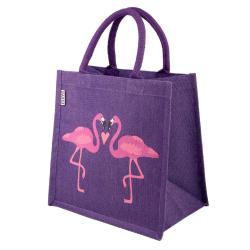 Jute shopping bag, square, 2 flamingos