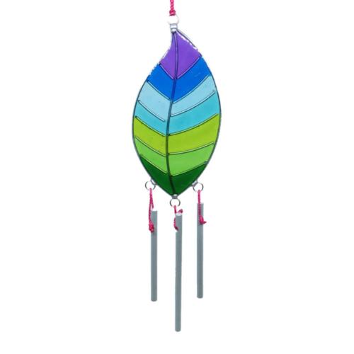 Suncatcher Leaf with 3 Metal Chimes 4.5x26cm