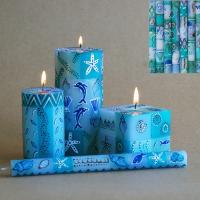 3 hand painted dinner candles in gift box, Samaki