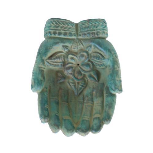 Incense Holder Double Hand Green Sandstone 15x12x4cm