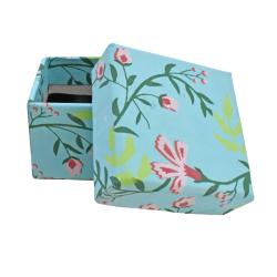 Gift Box Handmade Paper Floral Design on Light Blue 6 x 6 x 4.5cm