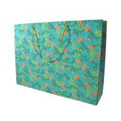 Gift Wrap Handmade Paper Floral Design on Teal 38 x 28 x 10cm