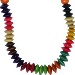 Necklace Handpainted Wooden Multicolour Saucer Shape Beads