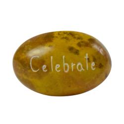 Sentiment pebble oval, Celebrate yellow, 5cm