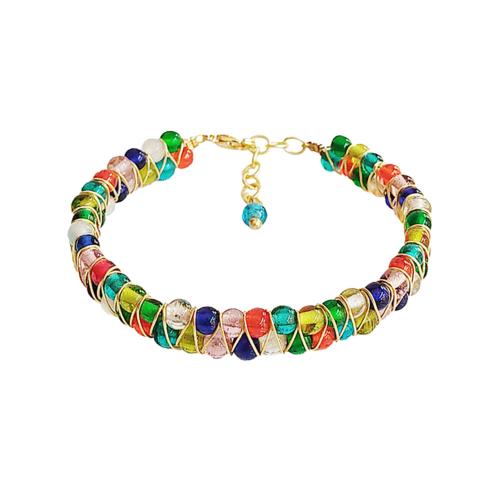 Bracelet with 2 Layers of Multicoloured Beads