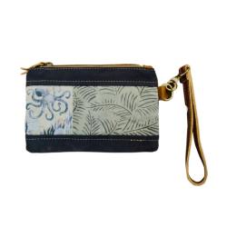 Purse / Pouch Canvas and Leather - Octopus 20x12.75cm