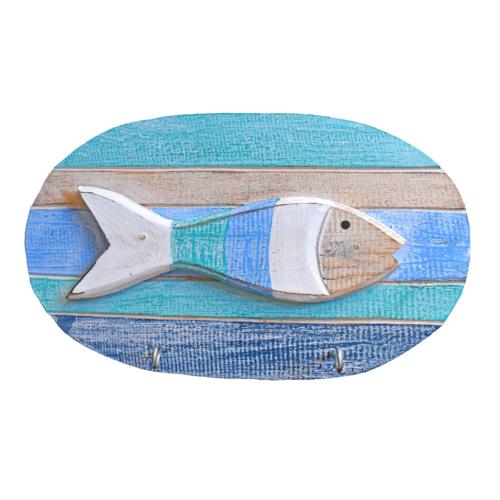 Wall Hook Albesia Wood Oval Fish