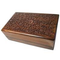 Wooden secret lock box, tree and flowers, 15x25x8.5cm