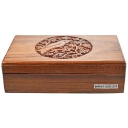 Secret Lock Box Hand Carved Sheesham Wood with Bird on Tree 20x12x6cm