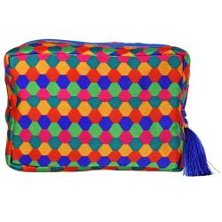 Washbag, recycled multicoloured brocade honeycomb design fabric 22 x 16cms