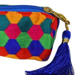 Pencil case, recycled multicoloured brocade honeycomb design fabric 20 x 4 x 4cms