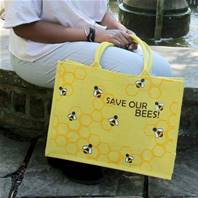Jute shopping bag, save our bees 32x42x18cm