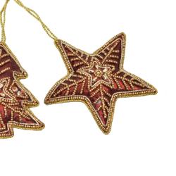 Hanging Decoration, Gold Beaded Star Red