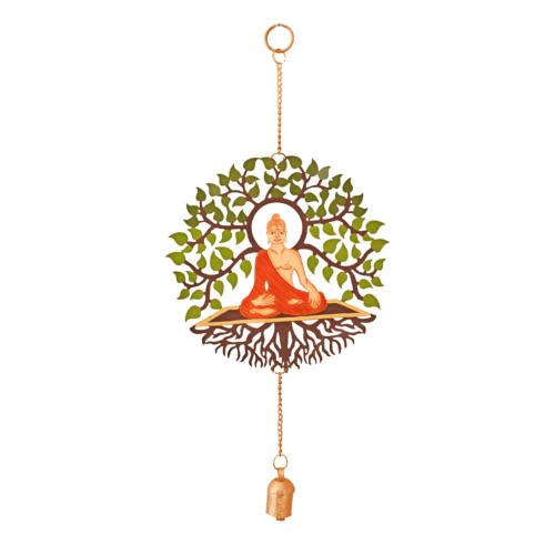 Hanging Windchime Buddha Recycled Metal 20 x 45cm