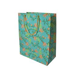 Gift Wrap Handmade Paper Floral Design on Teal 18 x 23 x 9cm