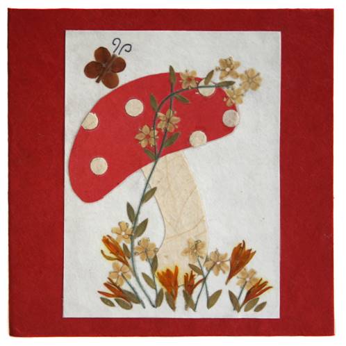 Handmade greetings card, red white mushroom