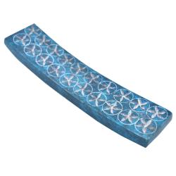 Incense holder, palewa stone, floral blue 3.5 x 15cm