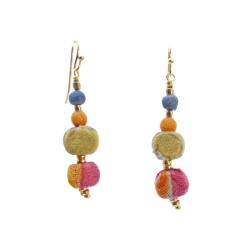 Earrings Recycled Drop 4 Beads Multicoloured 4.5cm