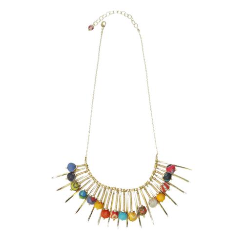 Necklace Recycled Textile Beads Multicoloured and Metal Pointers