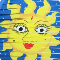 Wind Spinner Wood Sun on Blue 11x32cm