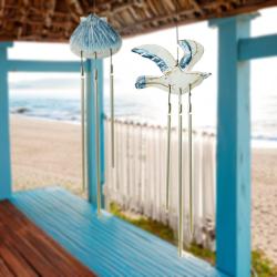 Chime Hanging With Seagull, Metal and Albesia Wood