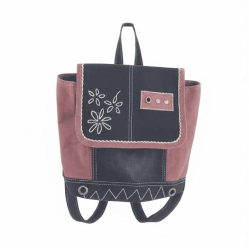 Backpack Canvas and Leather - Floral Magenta 35.5x6.5x30.5cm